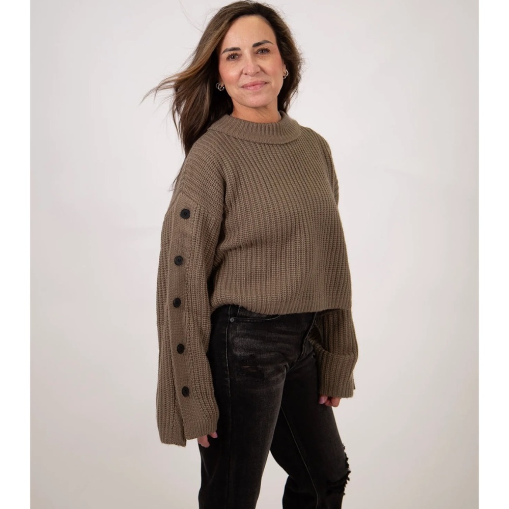 Miou Muse Button Sleeve Green Boxy Sweater - Size Large